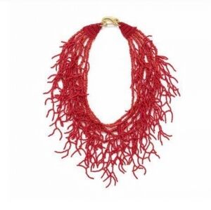 🪸🔹️ Piper K 🔹️Hand Beaded Made In India Fringe Red  Cascade Necklace  🪸